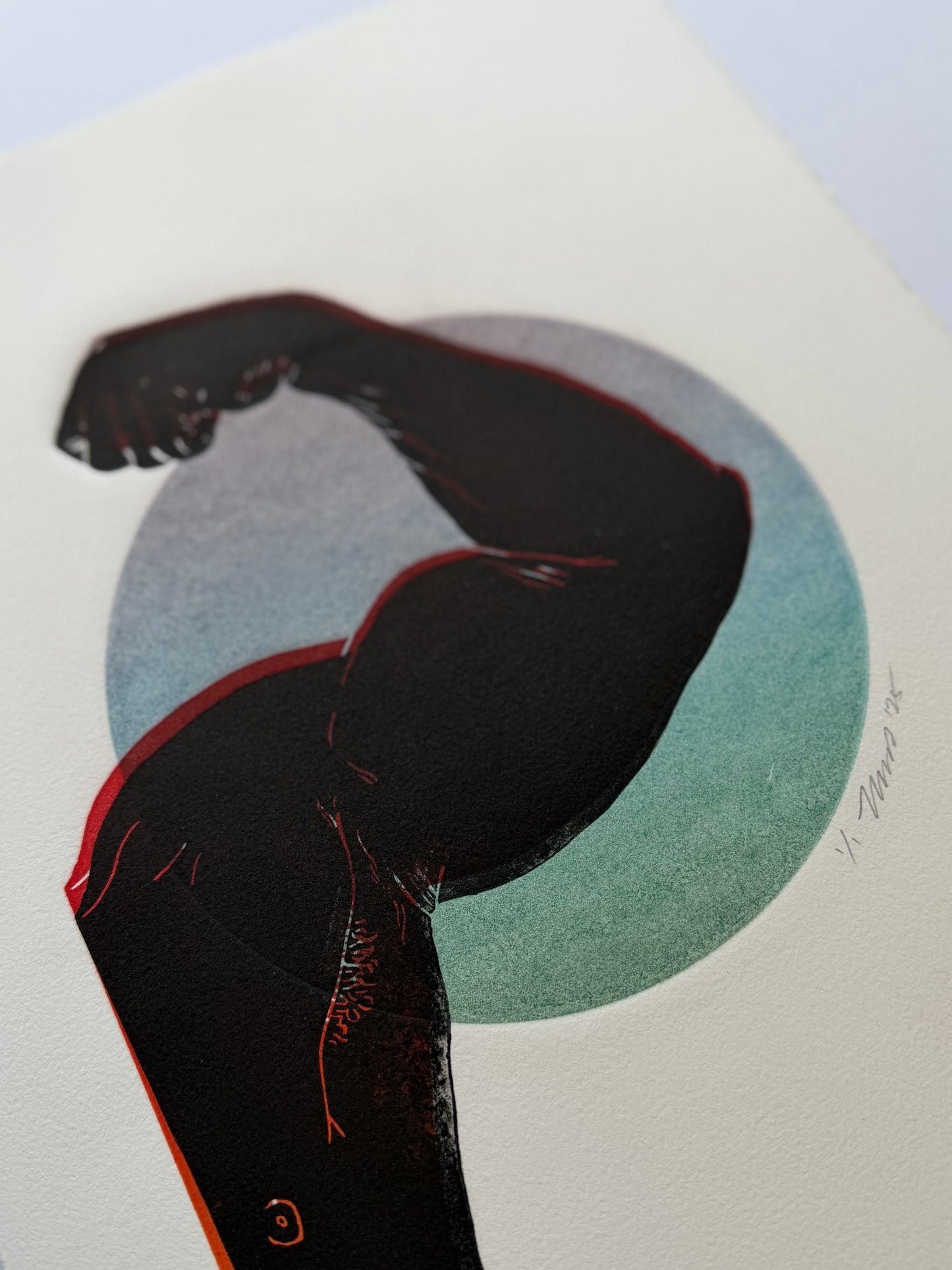 “Flex”. Black Bicep. Red Outline. 11x15 Art. Unmatted.