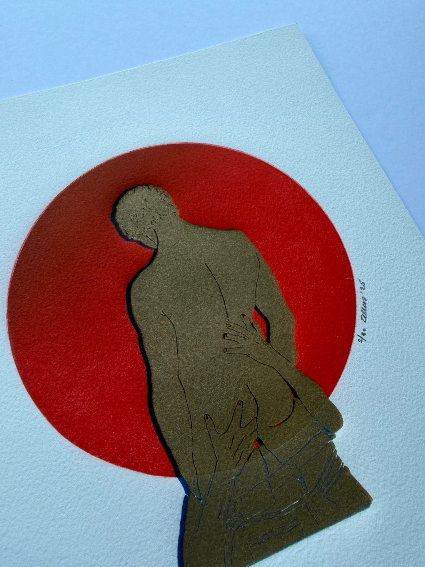 “The Gold Standard - No 3". Blue Outline. 8x10 Art. Unmatted.