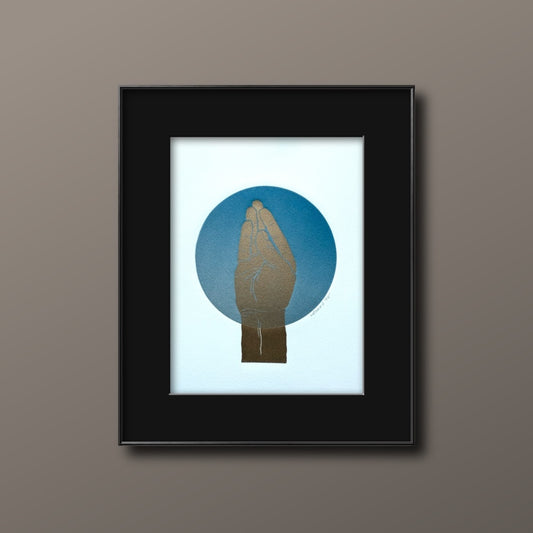 Gold “Queen’s Wave”. Blue/Silver Circle. 8x10 Art in 11x14 Mat.