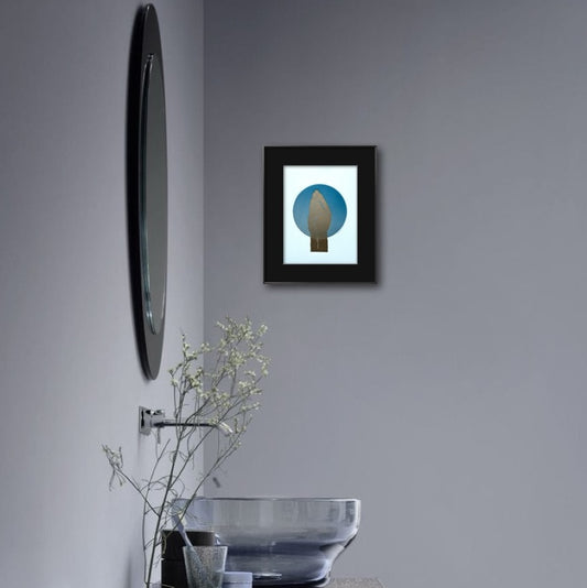 Gold “Queen’s Wave”. Blue/Silver Circle. 8x10 Art in 11x14 Mat.