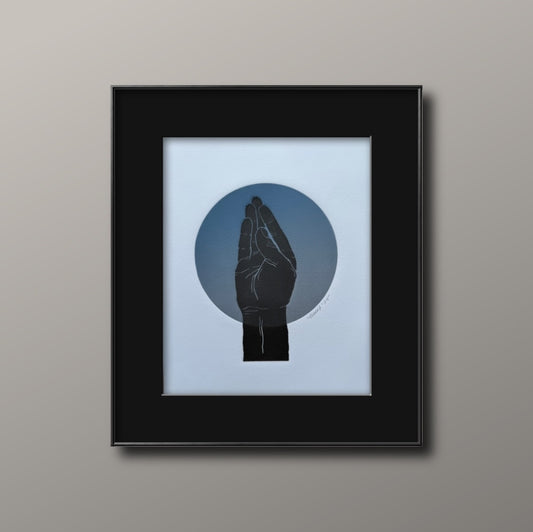 "Queen's Wave" Black. Silver/Blue Ombre. 8x10 Art in 11x14 Mat.