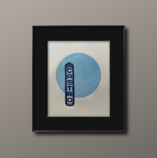 Maroon/Blue Castro. Blue Circle. 8x10 Art in 11x14 Mat.