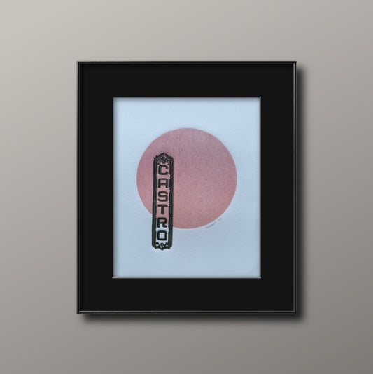 Gold/Dark Teal Castro. Red Circle. 8x10 Art in 11x14 Mat.