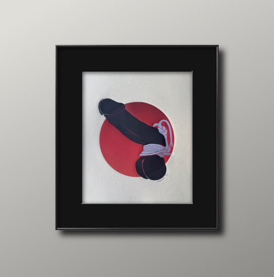 Bound with Silver Tassels. Red Circle. 8x10 Art in 11x14 Mat.