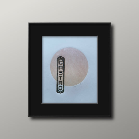 Gold/Teal Castro Sign. Orange/Red Circle. 8x10 Art in 11x14 Mat.
