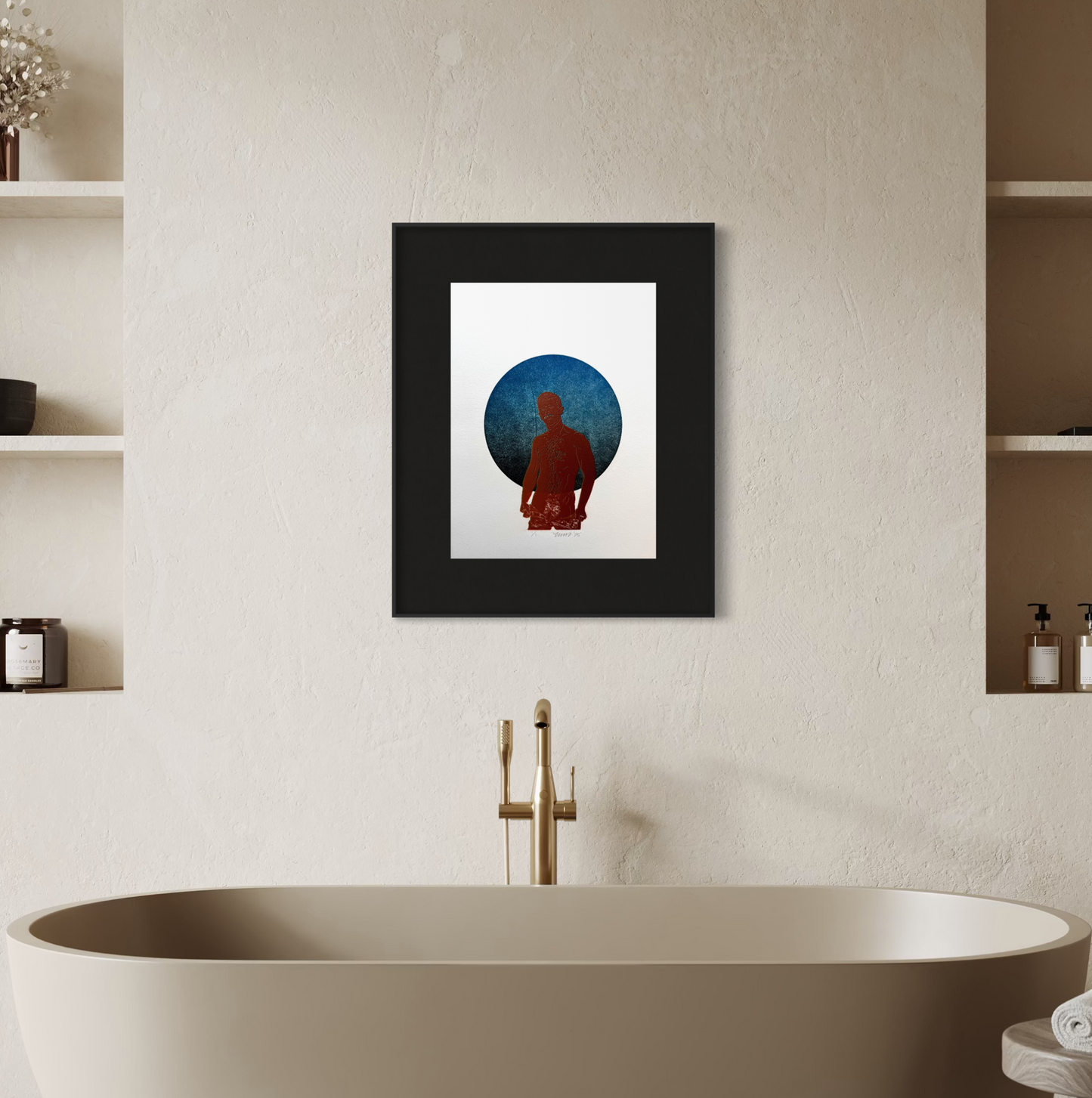 “Daddy’s Home”. Red Figure. Gold Outline. 11x15 Art. Unmatted.