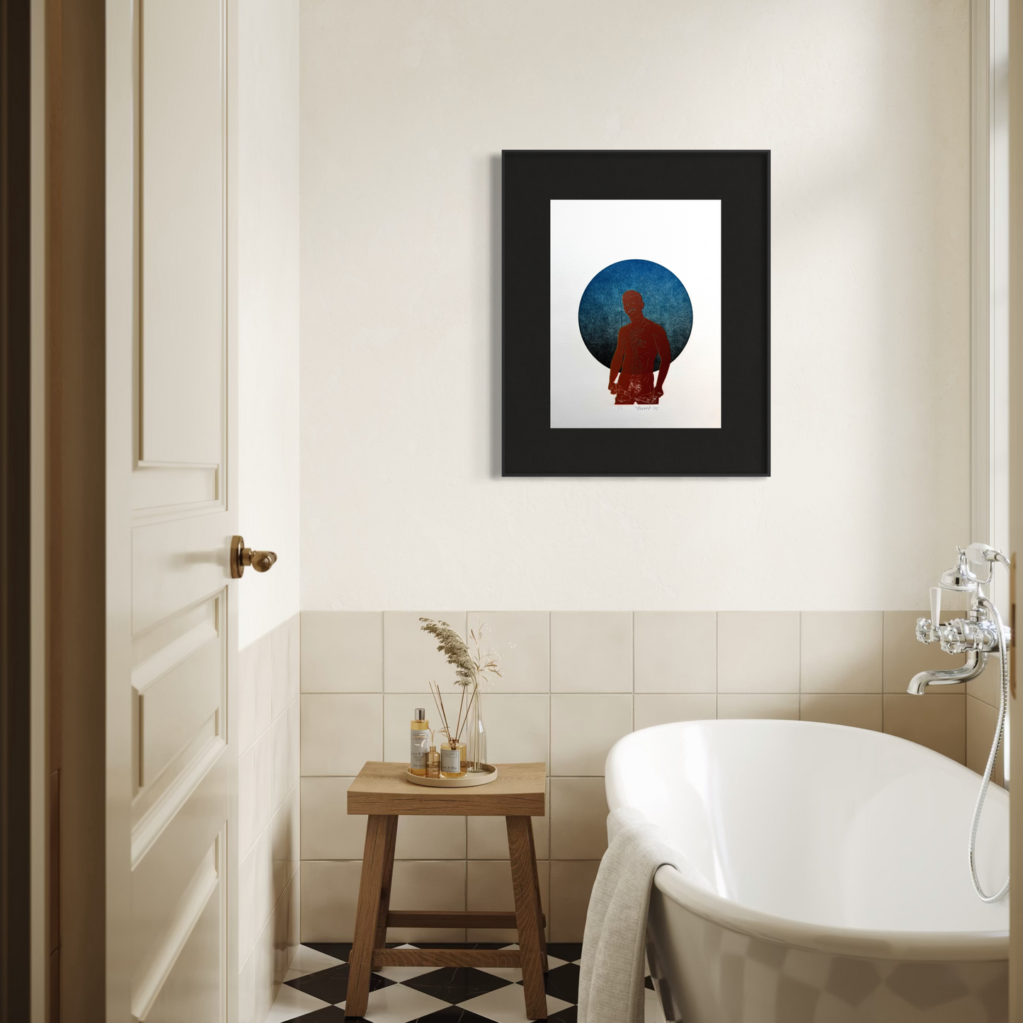 “Daddy’s Home”. Red Figure. Gold Outline. 11x15 Art. Unmatted.