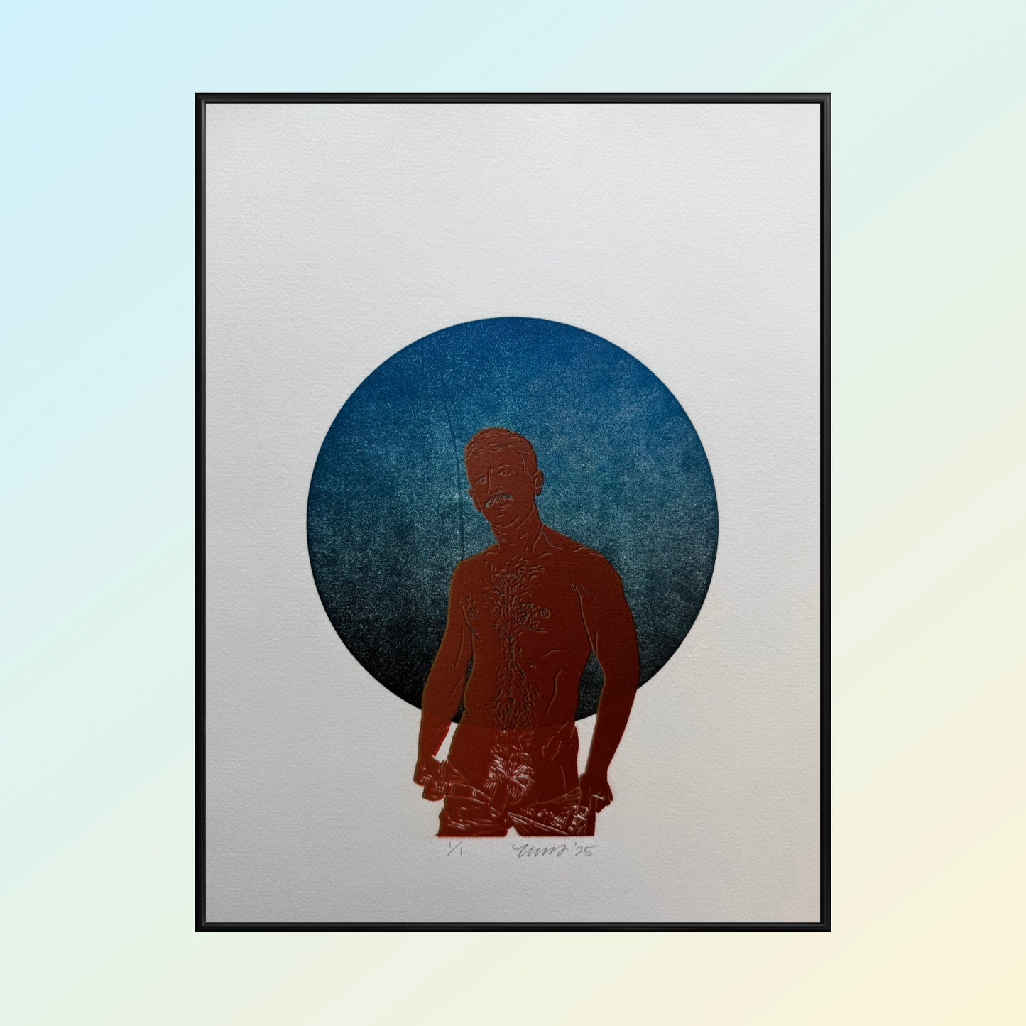 “Daddy’s Home”. Red Figure. Gold Outline. 11x15 Art. Unmatted.