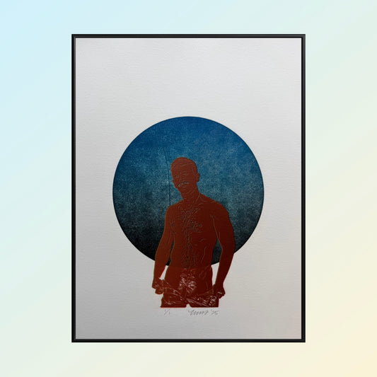 “Daddy’s Home”. Red Figure. Gold Outline. 11x15 Art. Unmatted.