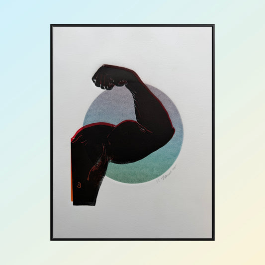 “Flex”. Black Bicep. Red Outline. 11x15 Art. Unmatted.