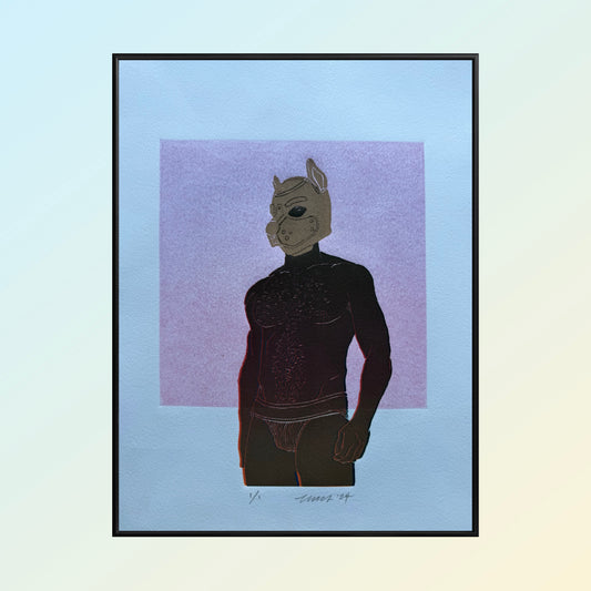 “Pup on Square”. 11x15 Art. Unmatted.