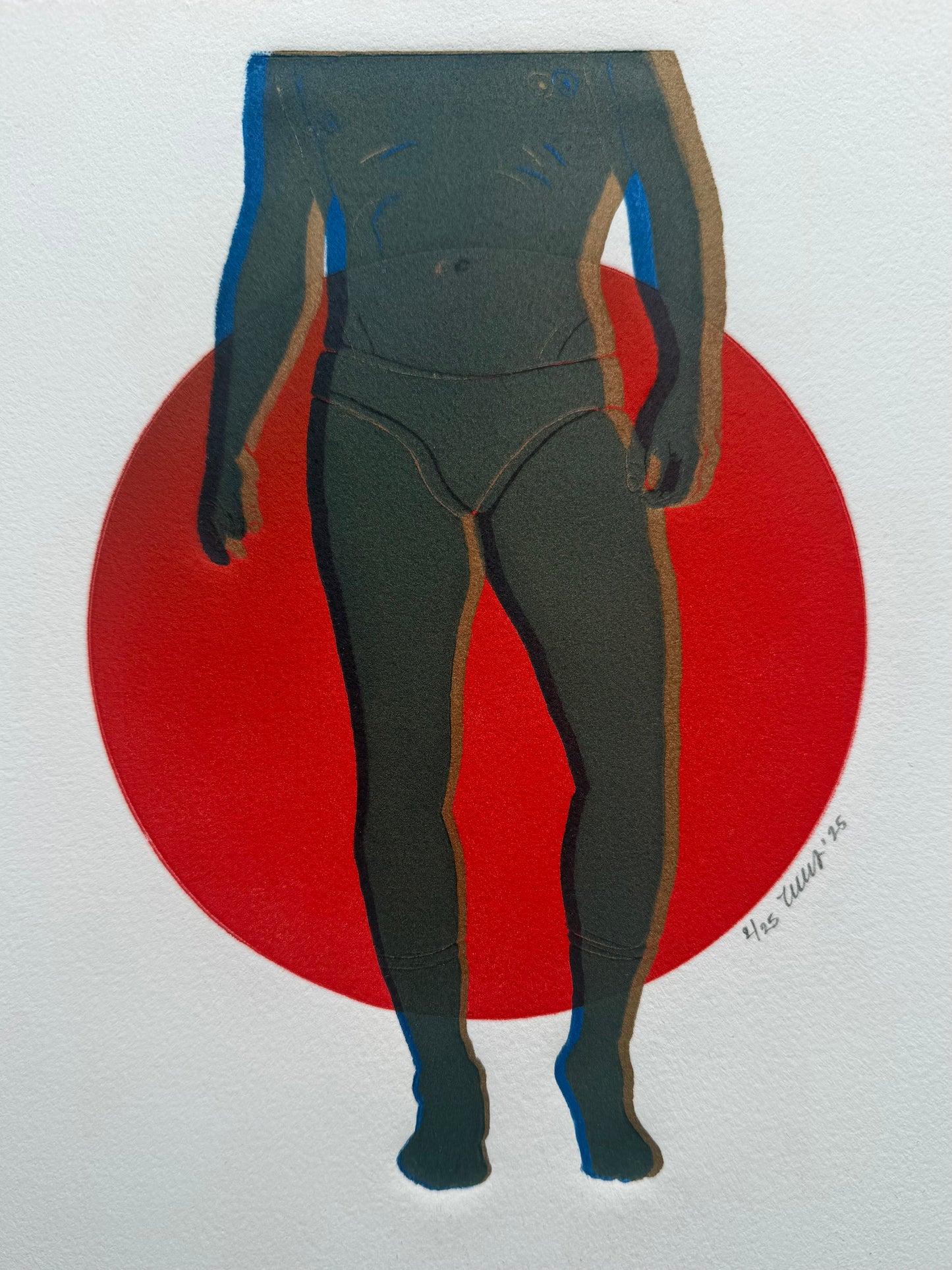 “Brief Encounter - No. 6”. Blue Figure, Gold Outline. 8x10 Art. Unmatted.