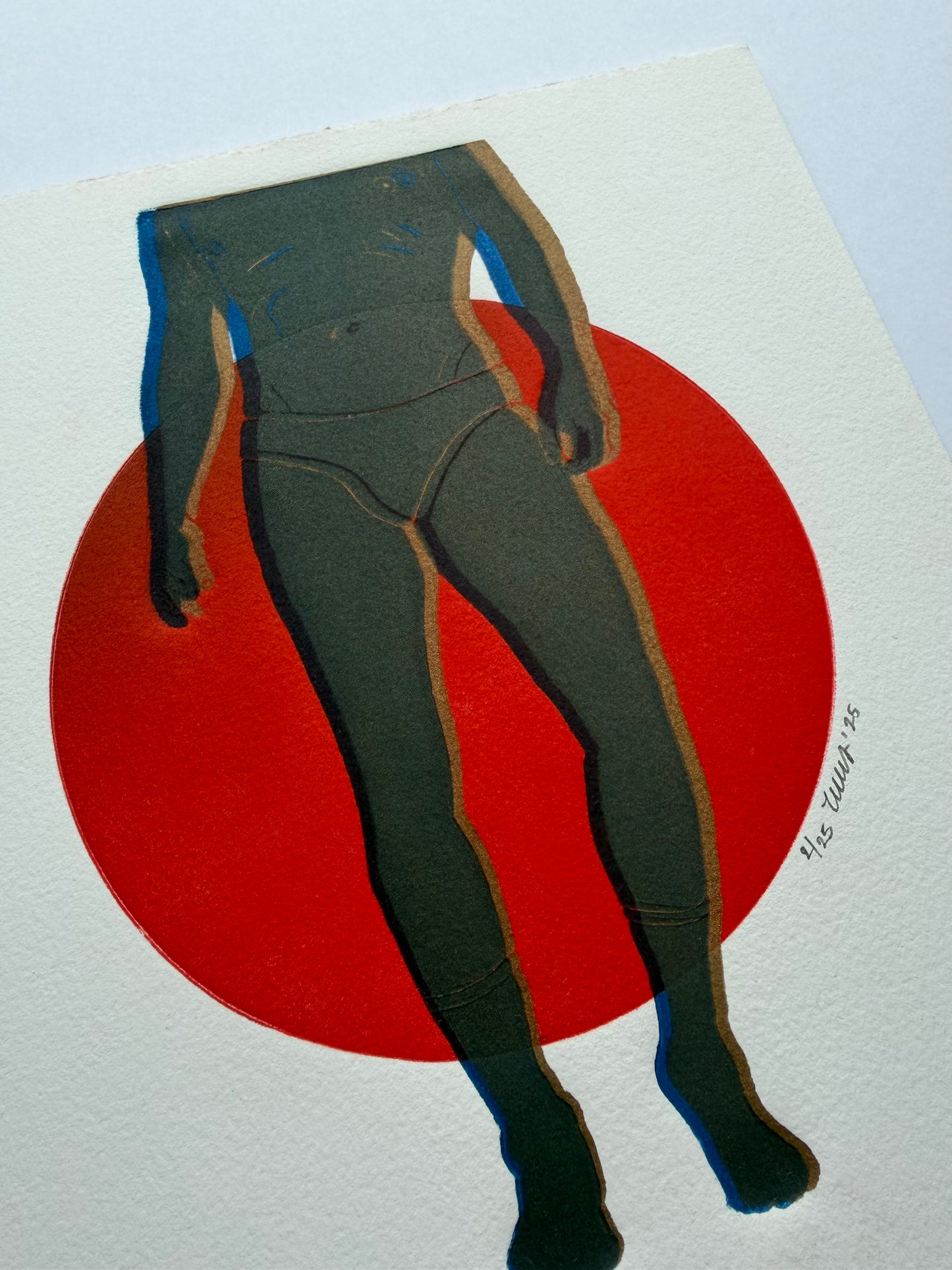 “Brief Encounter - No. 6”. Blue Figure, Gold Outline. 8x10 Art. Unmatted.