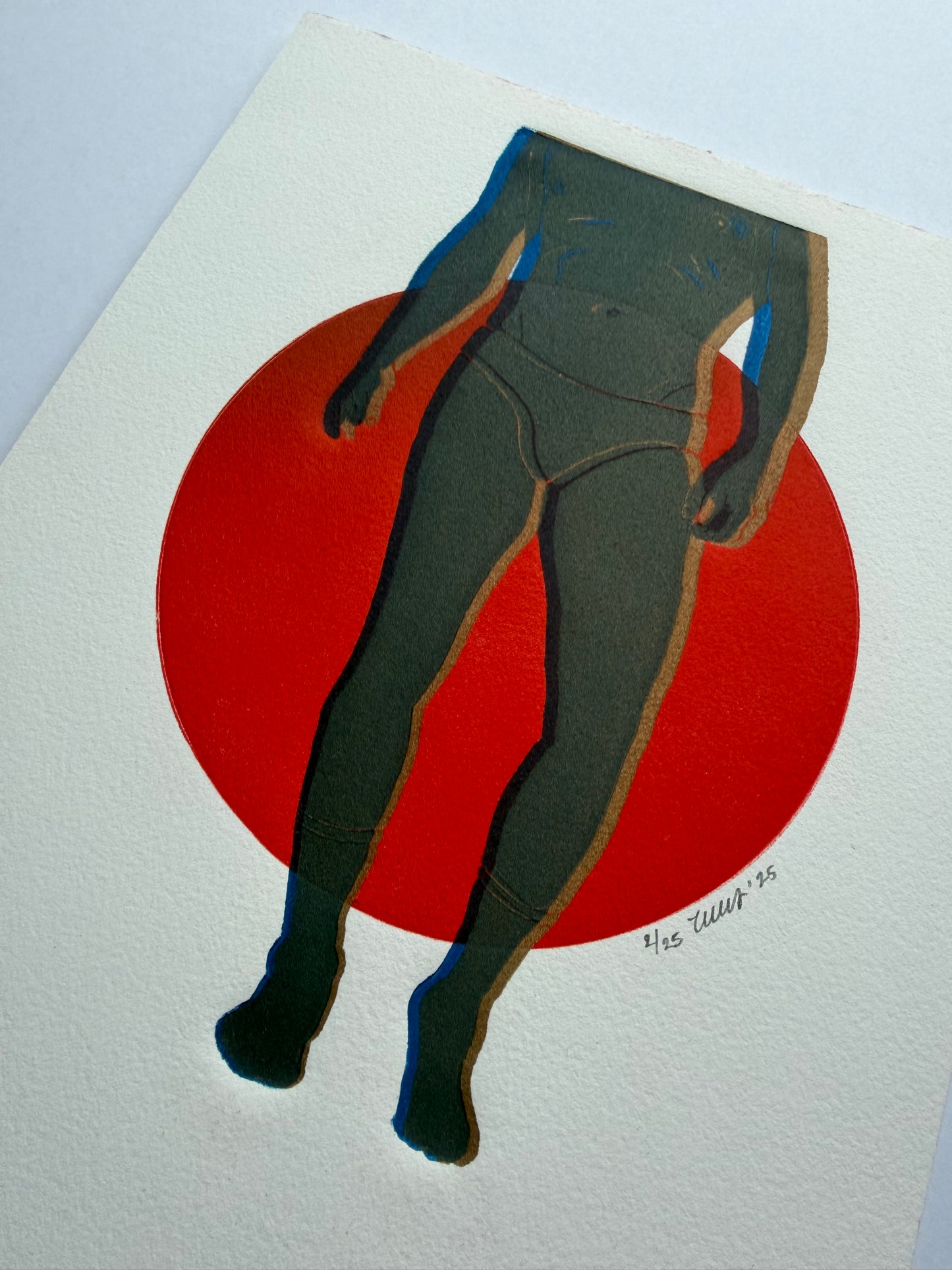 “Brief Encounter - No. 6”. Blue Figure, Gold Outline. 8x10 Art. Unmatted.