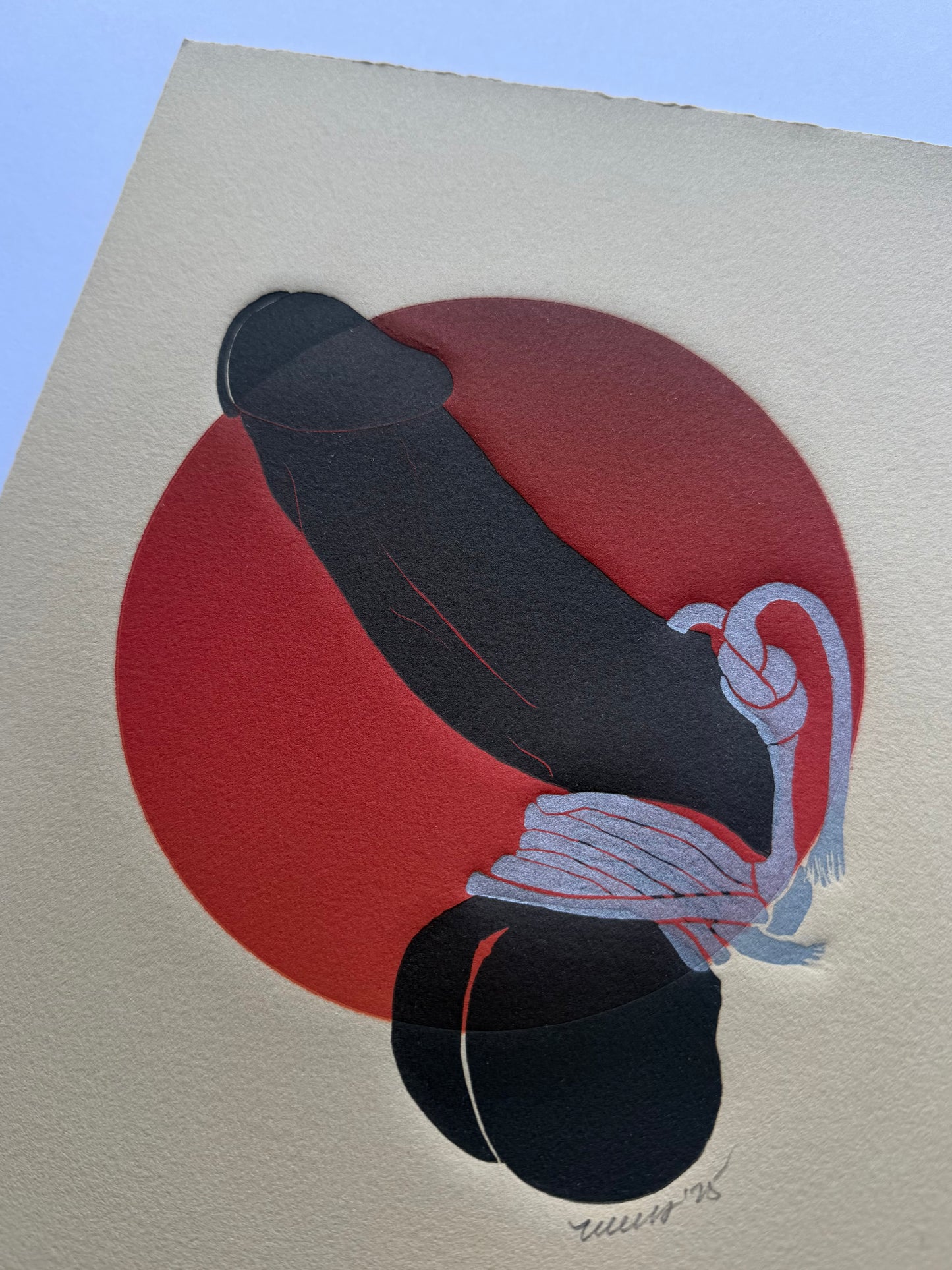“Golden with Silver Binding”. Red Circle. 8x10 Art. Unmatted. Tan Paper.