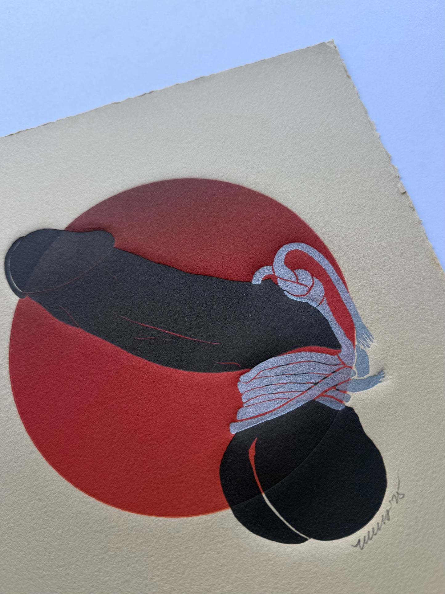 “Golden with Silver Binding”. Red Circle. 8x10 Art. Unmatted. Tan Paper.