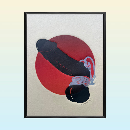 “Golden with Silver Binding”. Red Circle. 8x10 Art. Unmatted. Tan Paper.