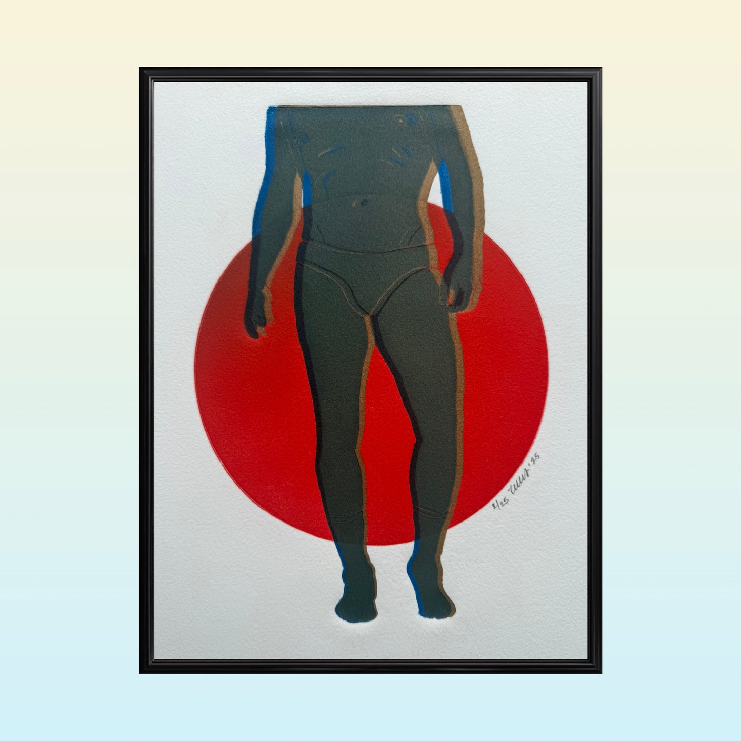“Brief Encounter - No. 6”. Blue Figure, Gold Outline. 8x10 Art. Unmatted.