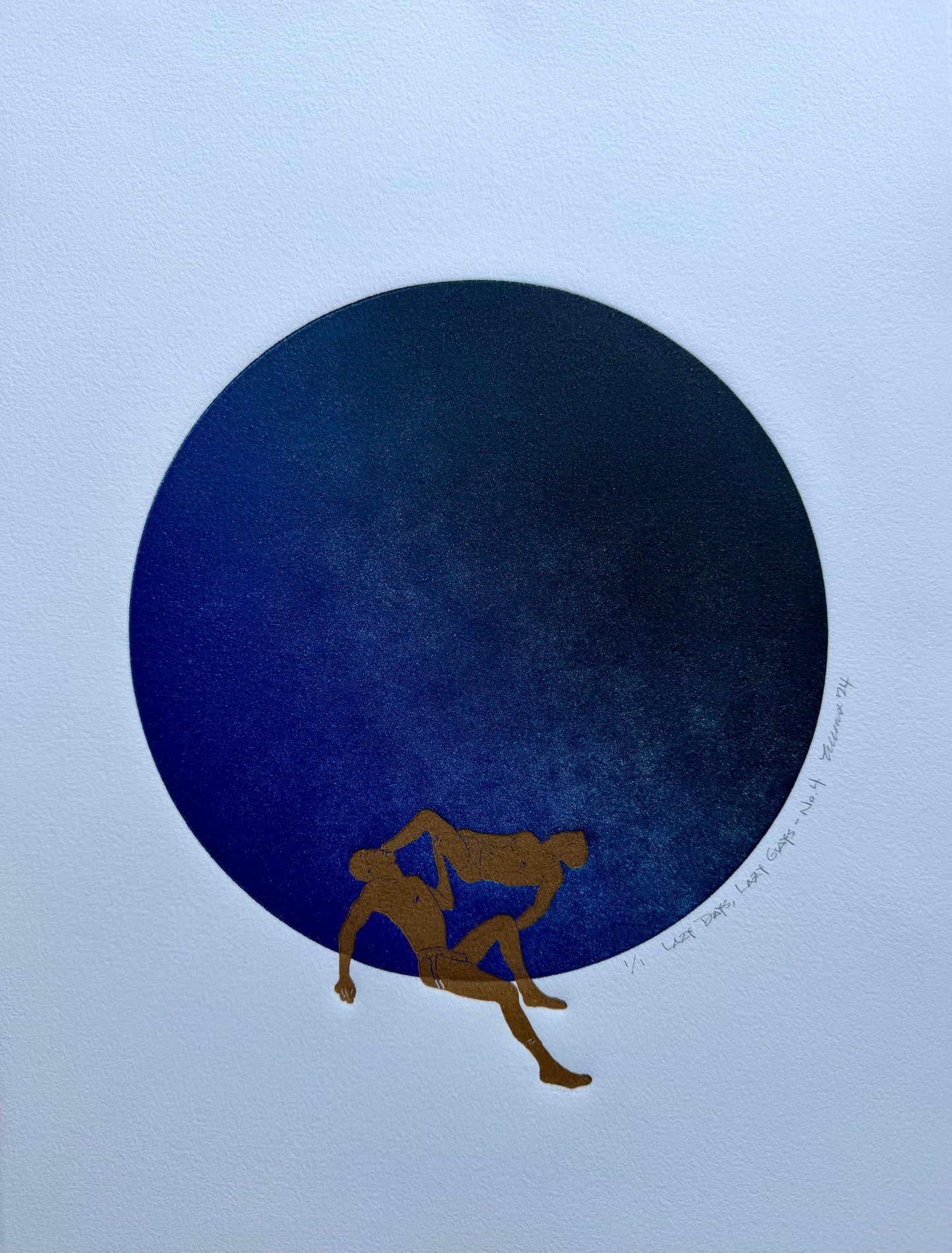 “Lazy Days, Lazy Gays - No. 4” Dark Blue Ombre Circle. 11x15 Art. Unmatted.