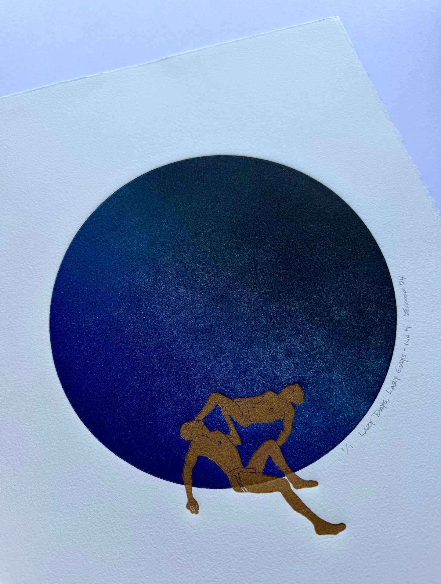 “Lazy Days, Lazy Gays - No. 4” Dark Blue Ombre Circle. 11x15 Art. Unmatted.