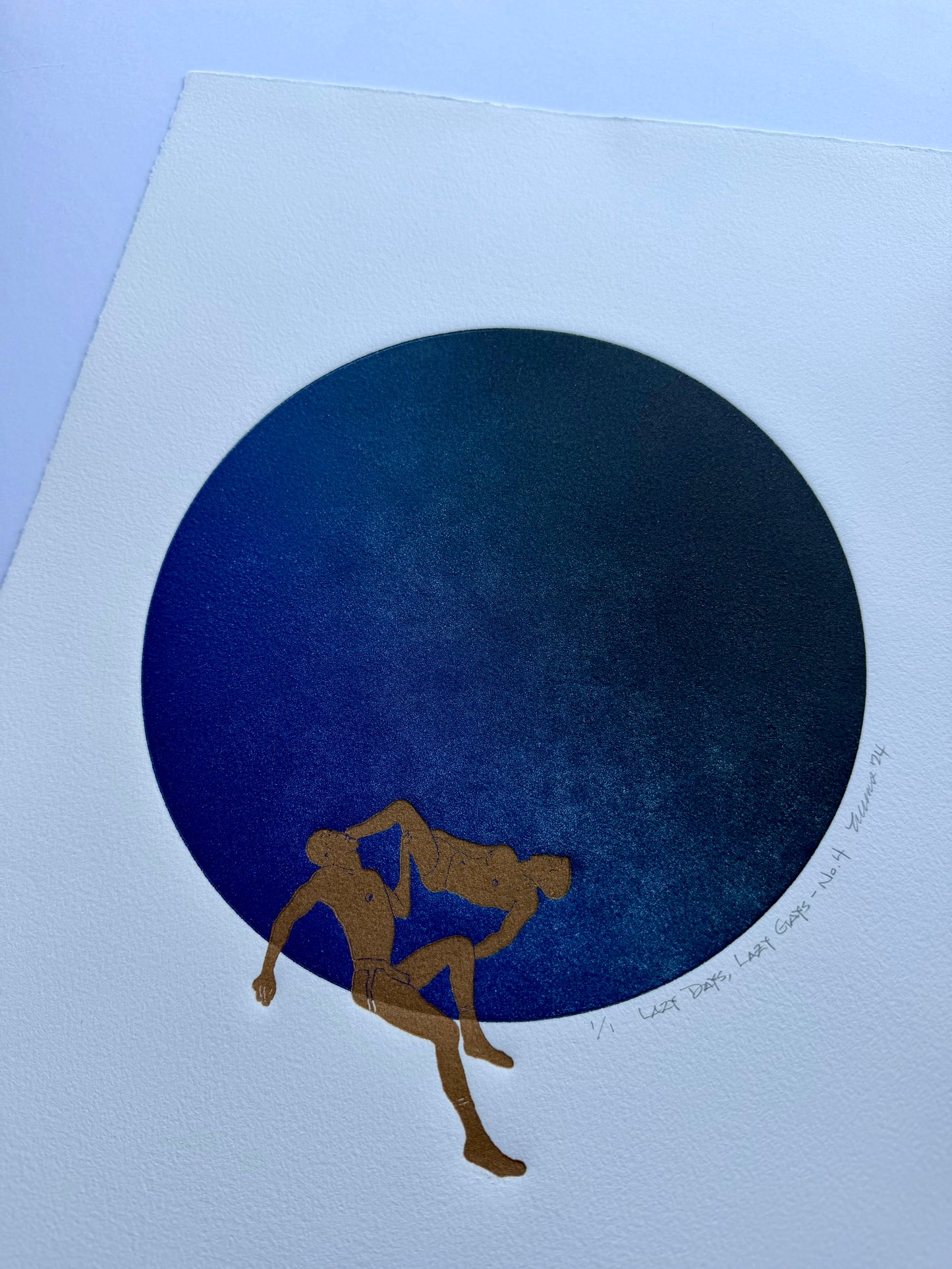 “Lazy Days, Lazy Gays - No. 4” Dark Blue Ombre Circle. 11x15 Art. Unmatted.