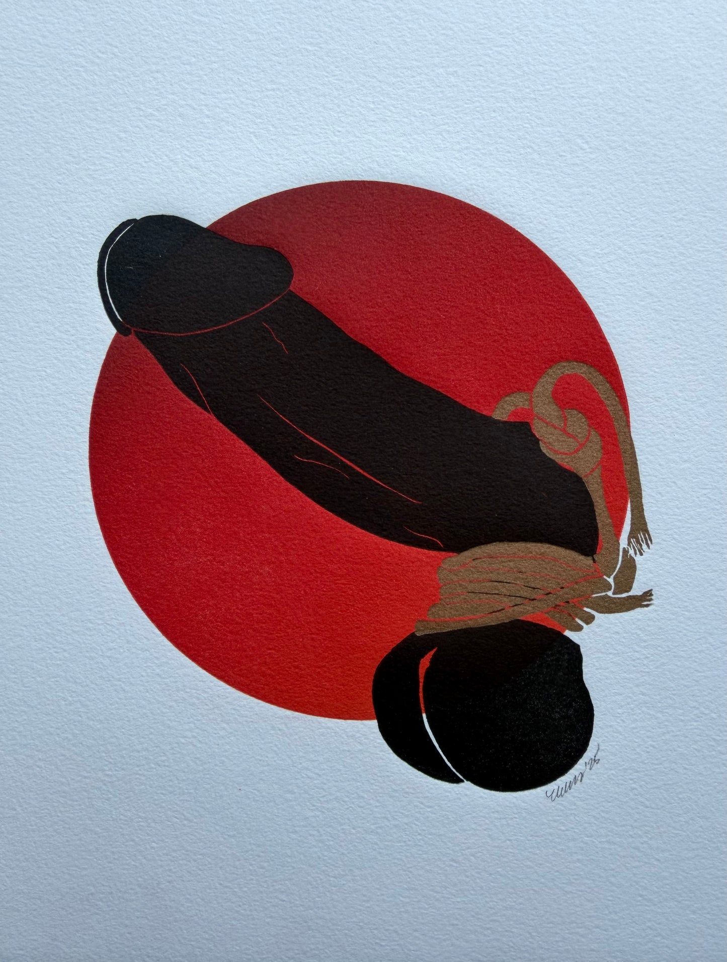 “Bound with Golden Tassels”. Red Ombre Circle. 8x10 Art. Unmatted.