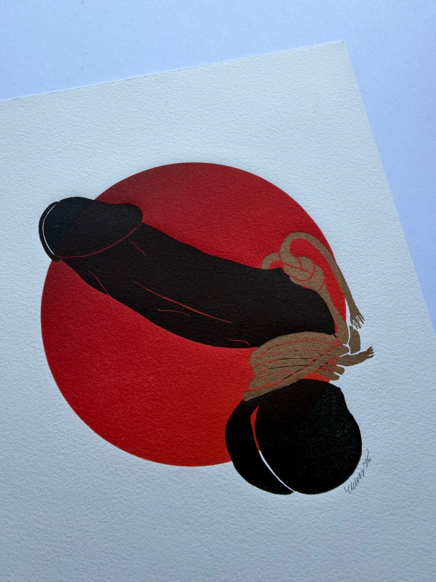 “Bound with Golden Tassels”. Red Ombre Circle. 8x10 Art. Unmatted.