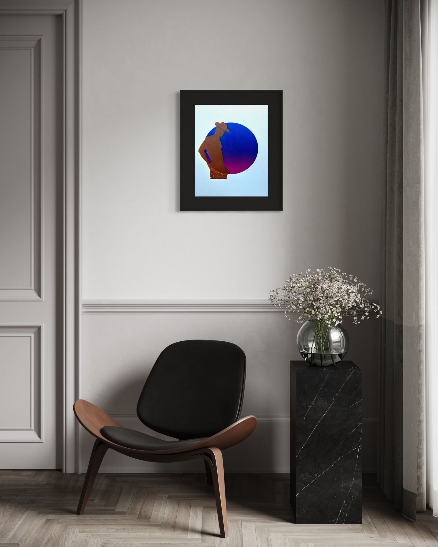 “Golden Cowboy - No. 15”. Blue-Purple Ombre Circle. 11x15 Art. Unmatted.
