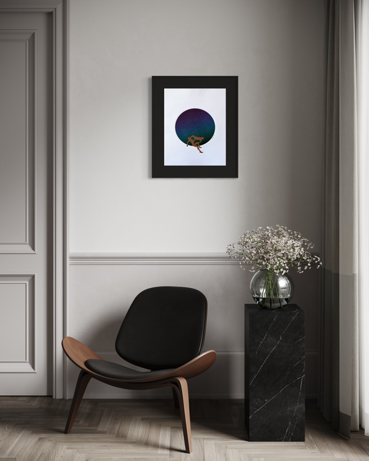 Lazy Gays on Purple-Blue-Green Ombre Circle. 11x15 Art. Unmatted.
