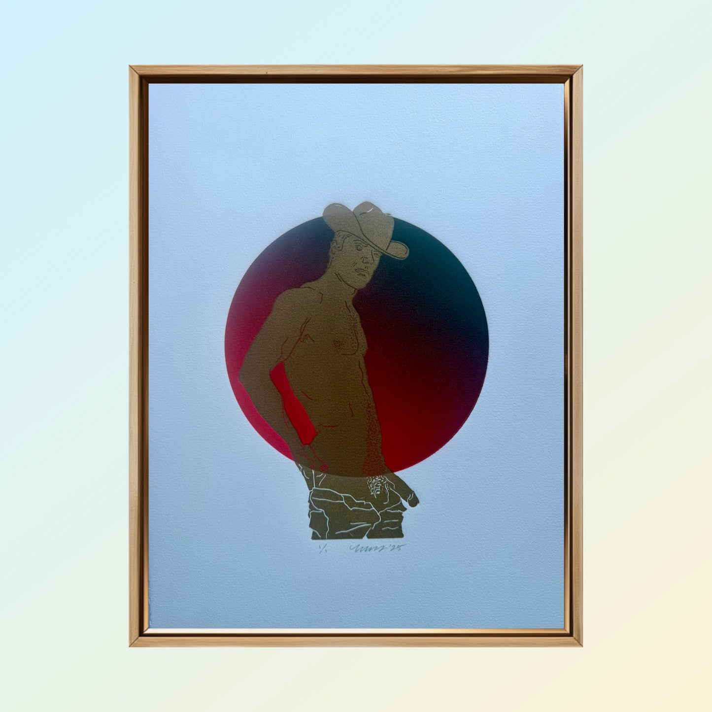 Howdy! Dark Red Ombre Circle. 11x15 Art. Unmatted.