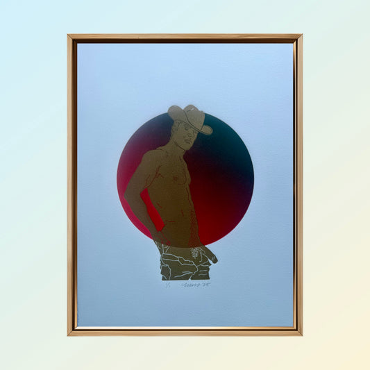 Howdy! Dark Red Ombre Circle. 11x15 Art. Unmatted.