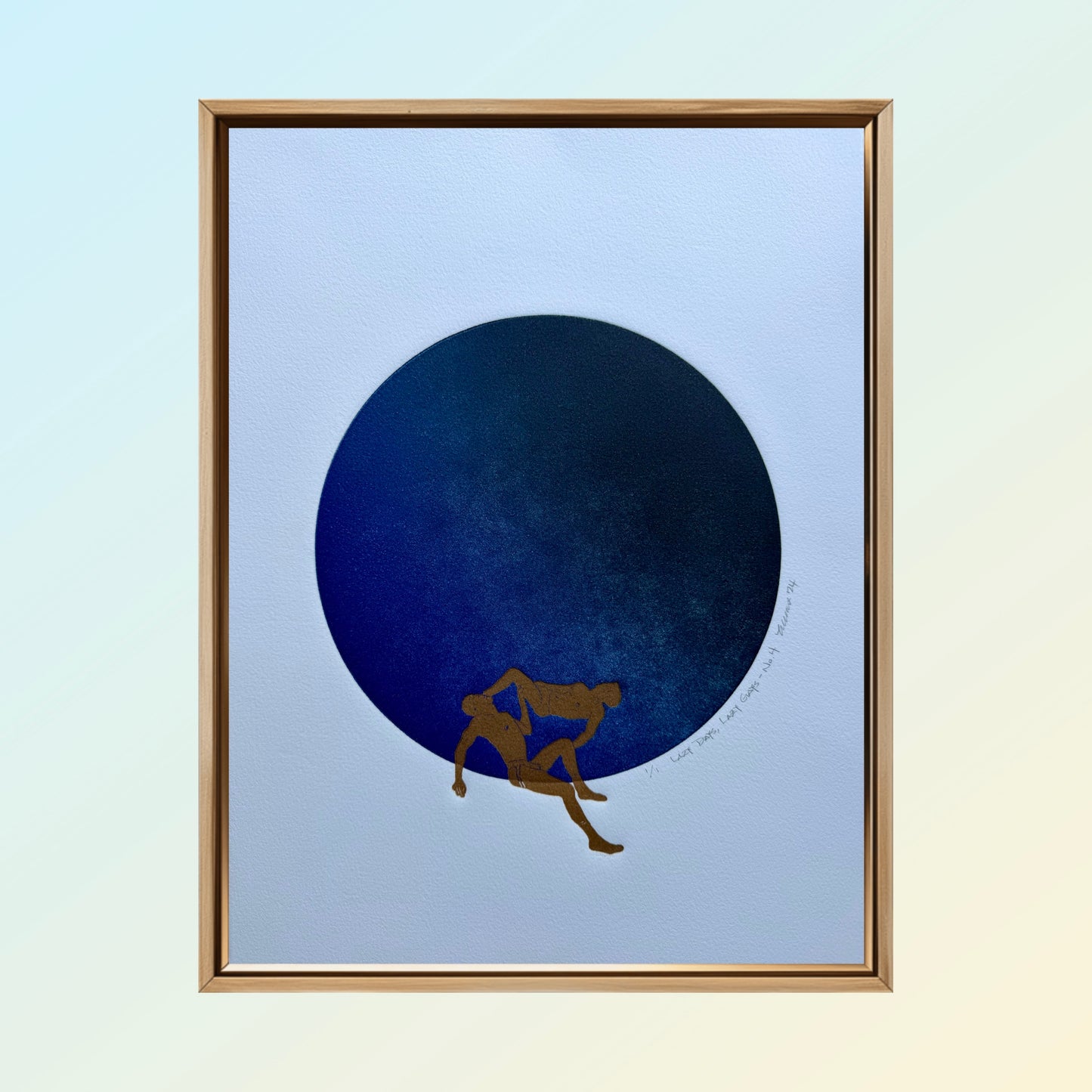 “Lazy Days, Lazy Gays - No. 4” Dark Blue Ombre Circle. 11x15 Art. Unmatted.
