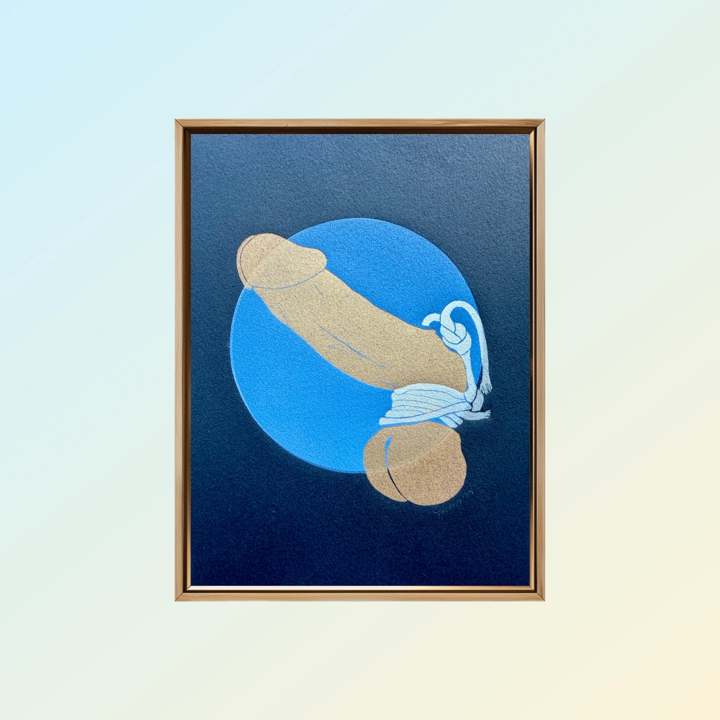 “Golden and Bound” on Blue Ombre Circle. Black Paper. 8x10 Art. Unmatted.