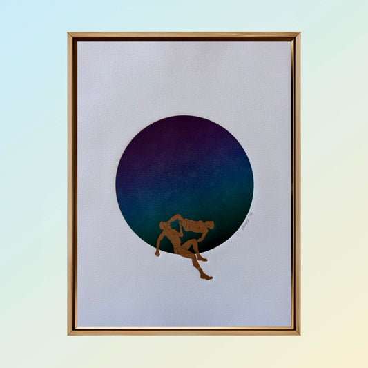 Lazy Gays on Purple-Blue-Green Ombre Circle. 11x15 Art. Unmatted.
