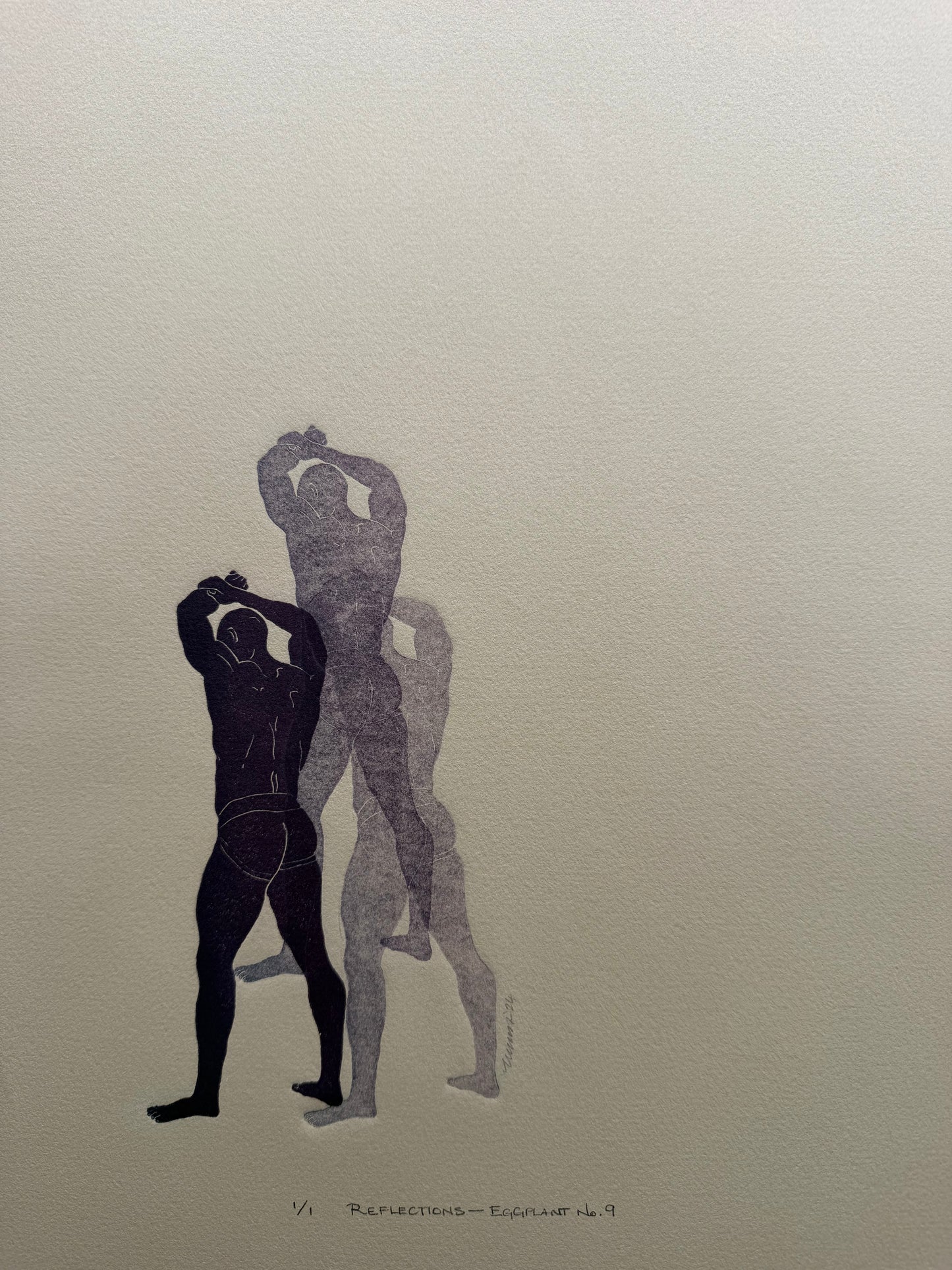 “Reflections - Eggplant No. 9” on Tan Paper. 11x15 Art. Unmatted.