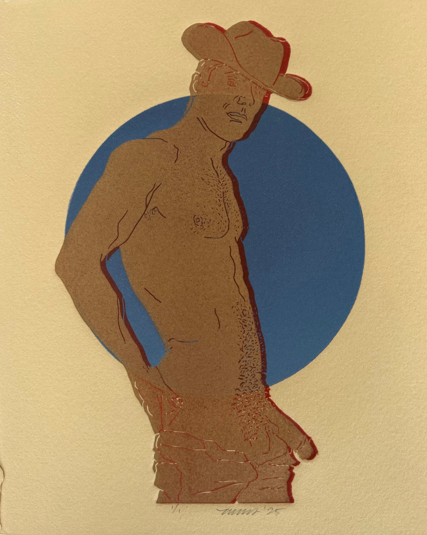 “Golden Cowboy” on Tan Paper. 8x10 Art. Unmatted.