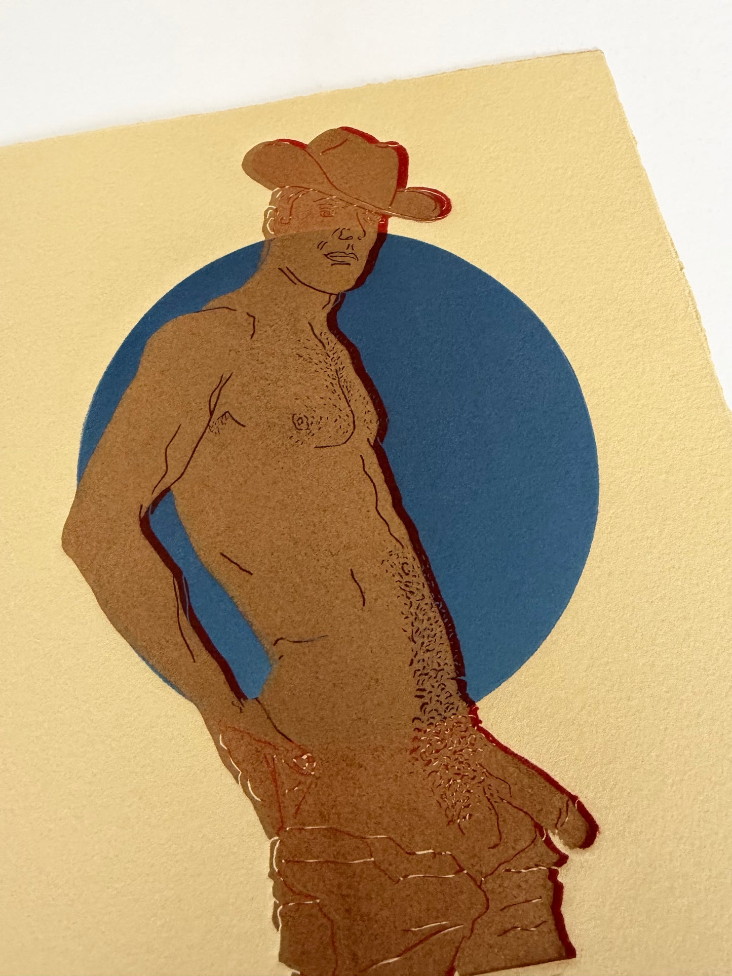 “Golden Cowboy” on Tan Paper. 8x10 Art. Unmatted.