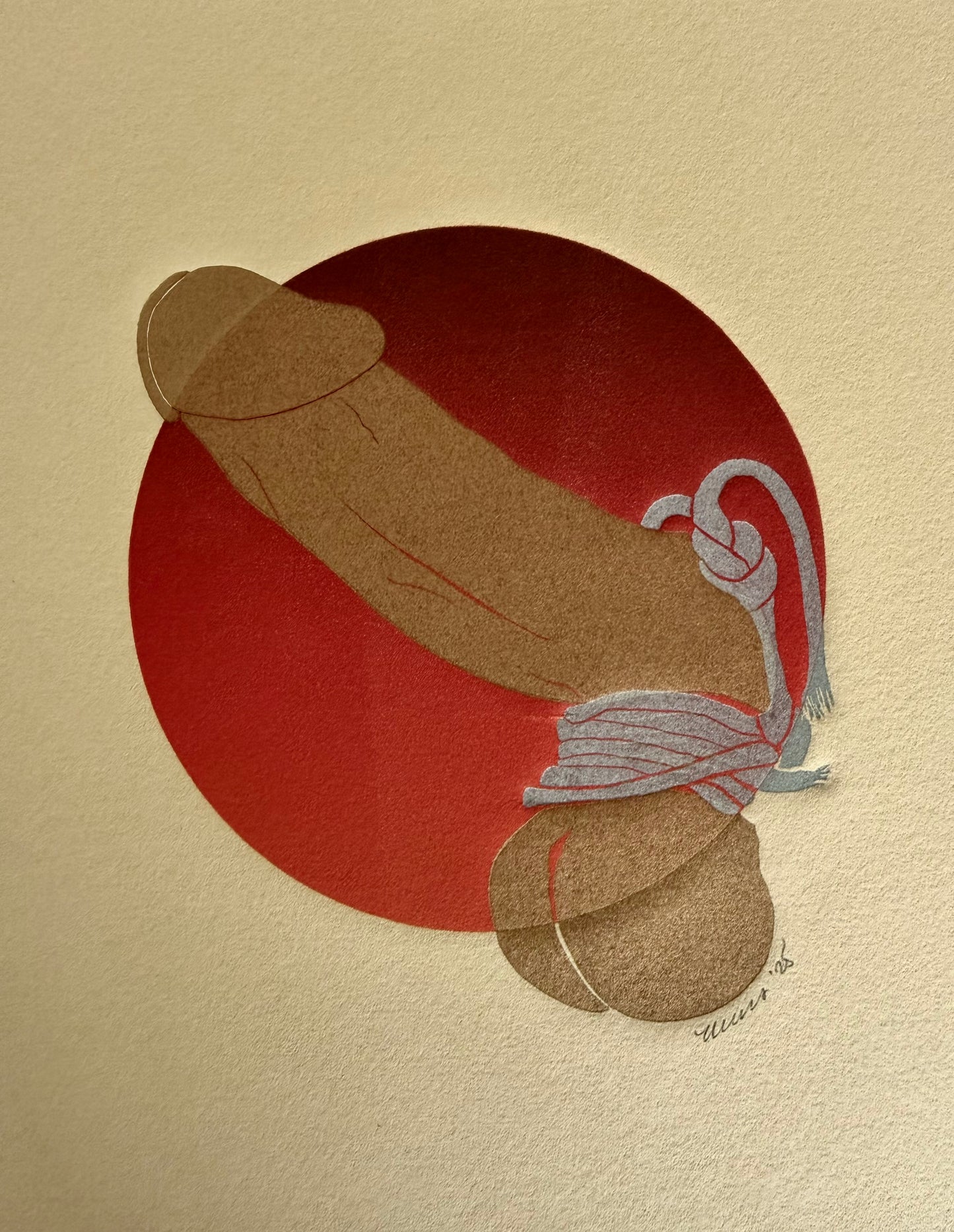 “Golden with Silver Binding” on Red Ombre Circle. Tan Paper. 8x10 Art. Unmatted.