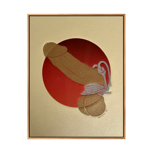 “Golden with Silver Binding” on Red Ombre Circle. Tan Paper. 8x10 Art. Unmatted.