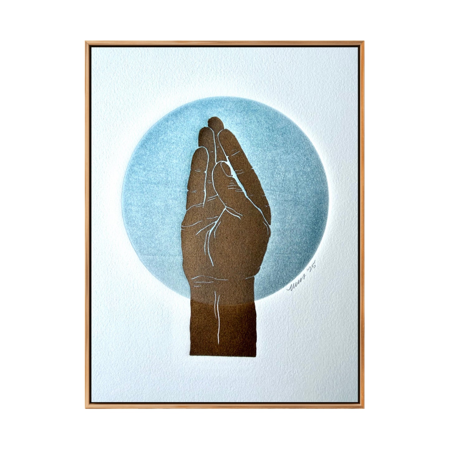“Chef’s Kiss” on Lt Blue Ombre Circle. 8x10 Art. Unmatted.