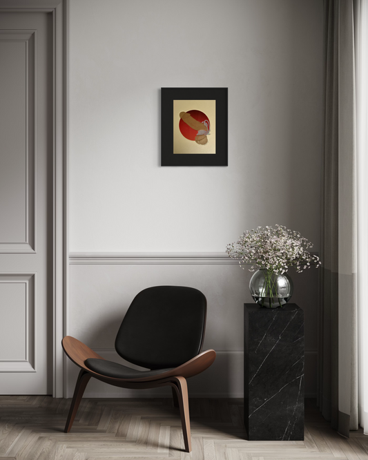 “Golden with Silver Binding” on Red Ombre Circle. Tan Paper. 8x10 Art. Unmatted.