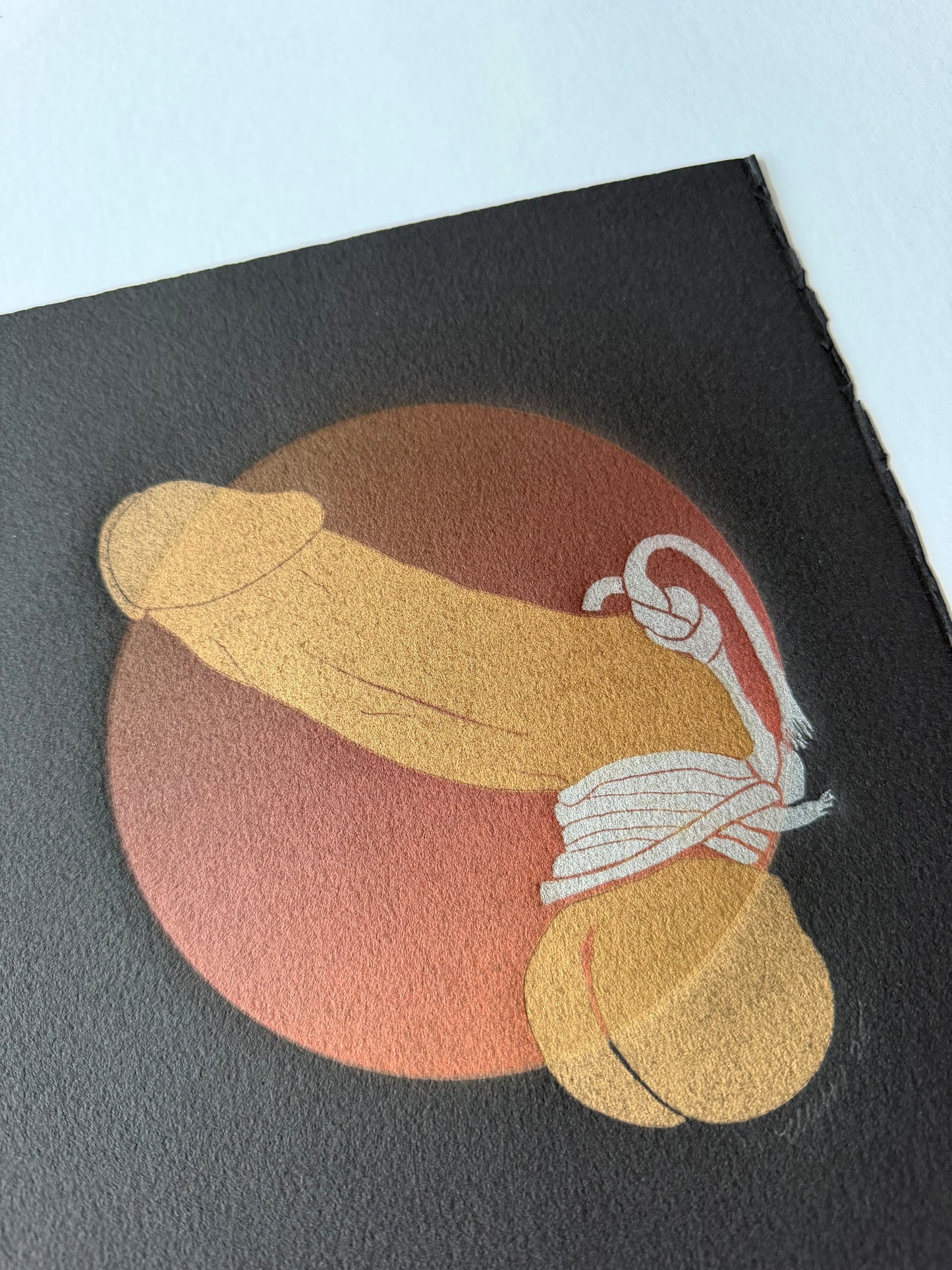 “Golden with Silver Binding”. Red Circle. Black Paper. 8x10 Art. Unmatted.