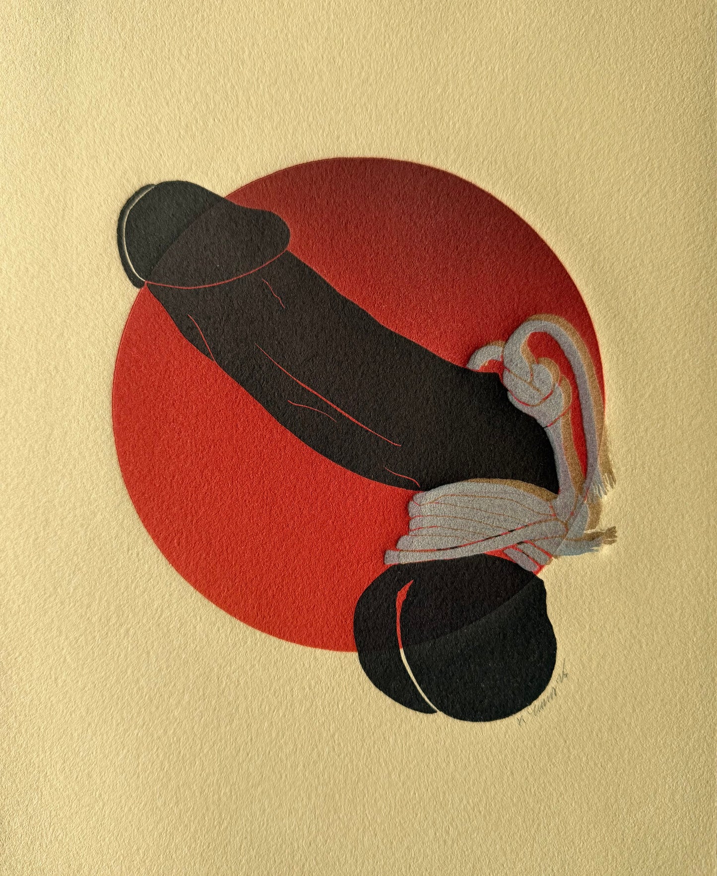 "Bound & Tasseled". Silver & Gold Cords.Tan Paper. 8x10 Art. Unmatted.