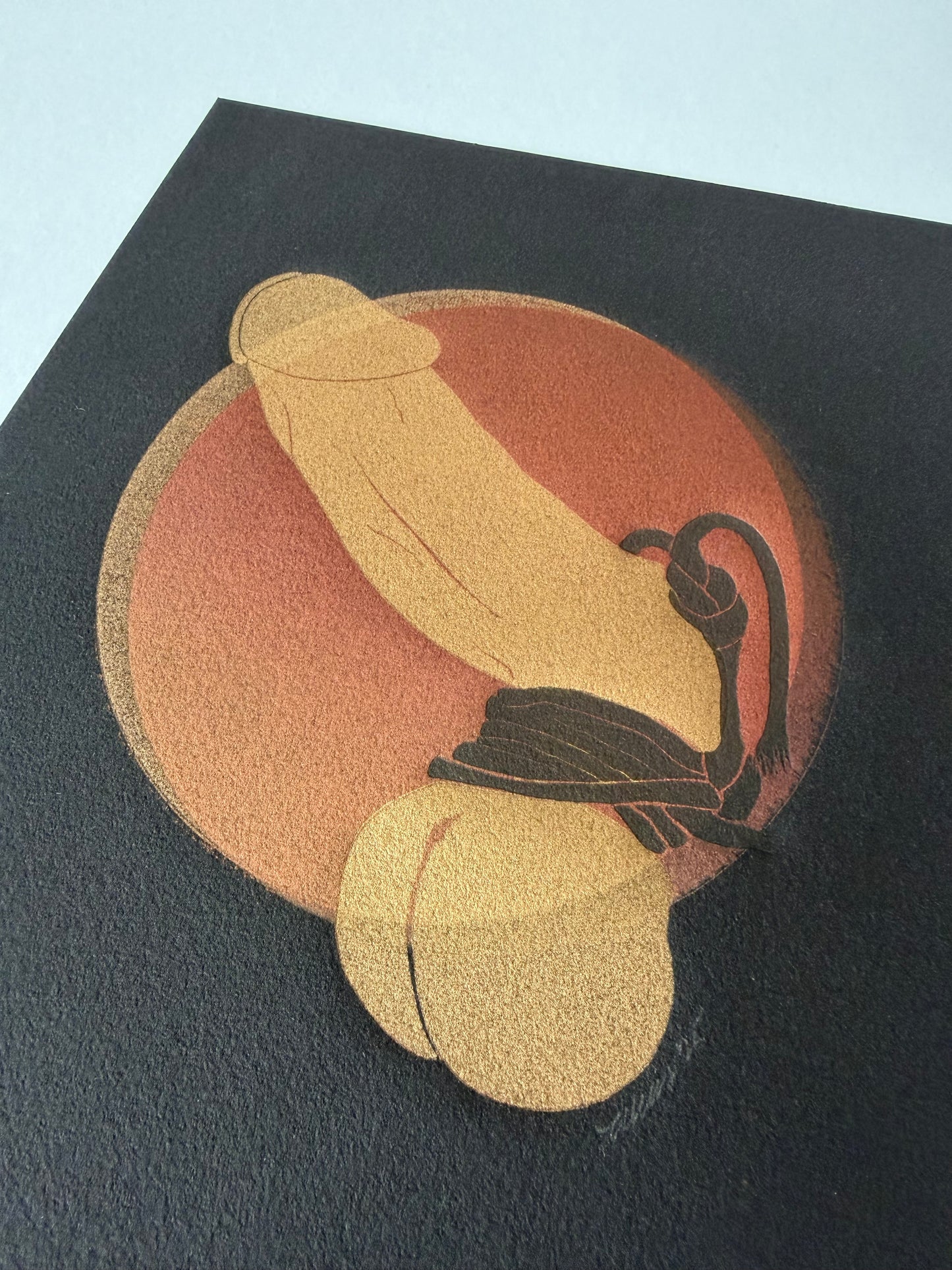 "Golden & Bound". Overlapping Circles. Black Paper. 8x10 Art. Unmatted.
