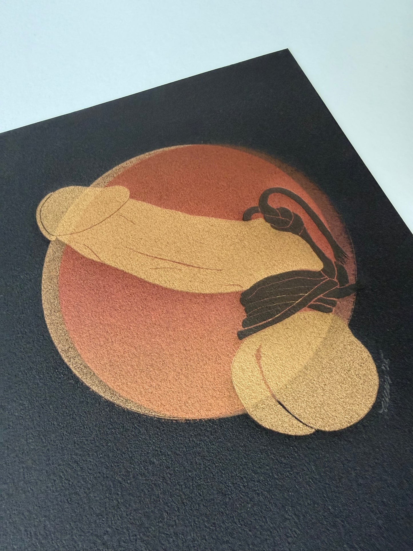 "Golden & Bound". Overlapping Circles. Black Paper. 8x10 Art. Unmatted.
