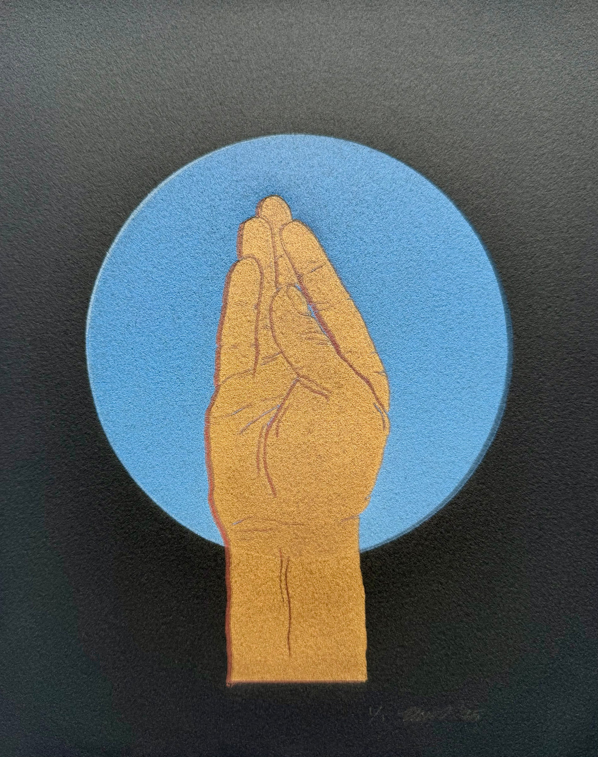 “Chef’s Kiss”. Gold Fist, Red Shadow, Black Paper. 8x10 Art. Unmatted.