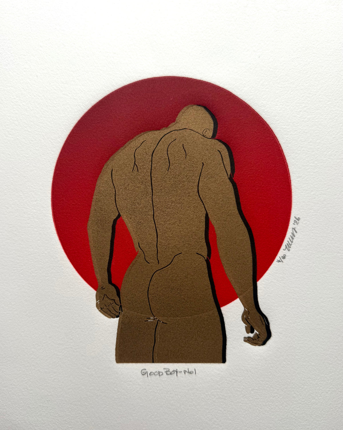 "Good Boy - No. 1”. Gold Figure, Black Shadow. 8x10 Art. Unmatted.