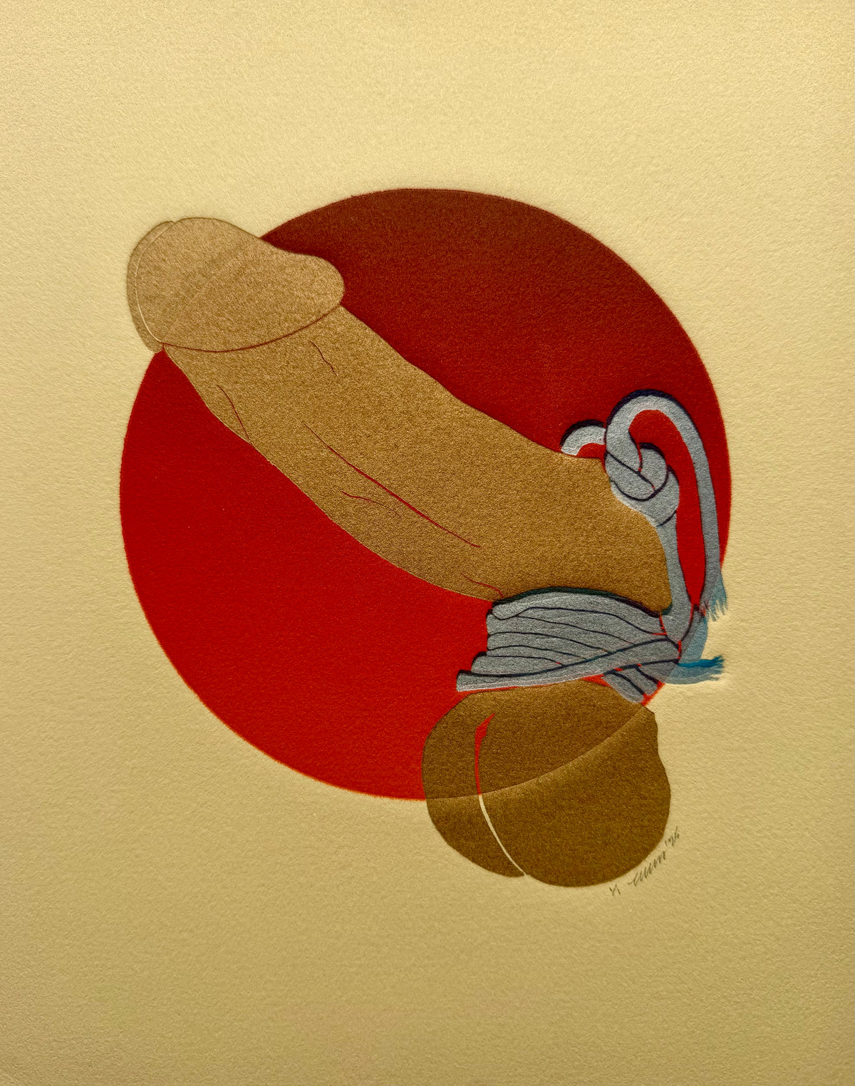 “Golden & Bound: Blue & Silver Tassels”. Tan Paper. 8x10 Art. Unmatted.