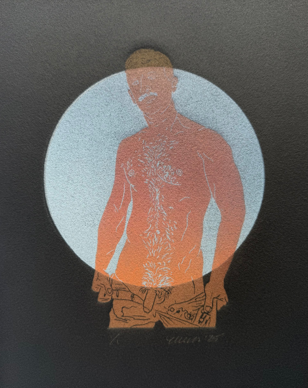 “Daddy”. Red Figure, Blue Circle. Black Paper. 8x10 Art. Unmatted.