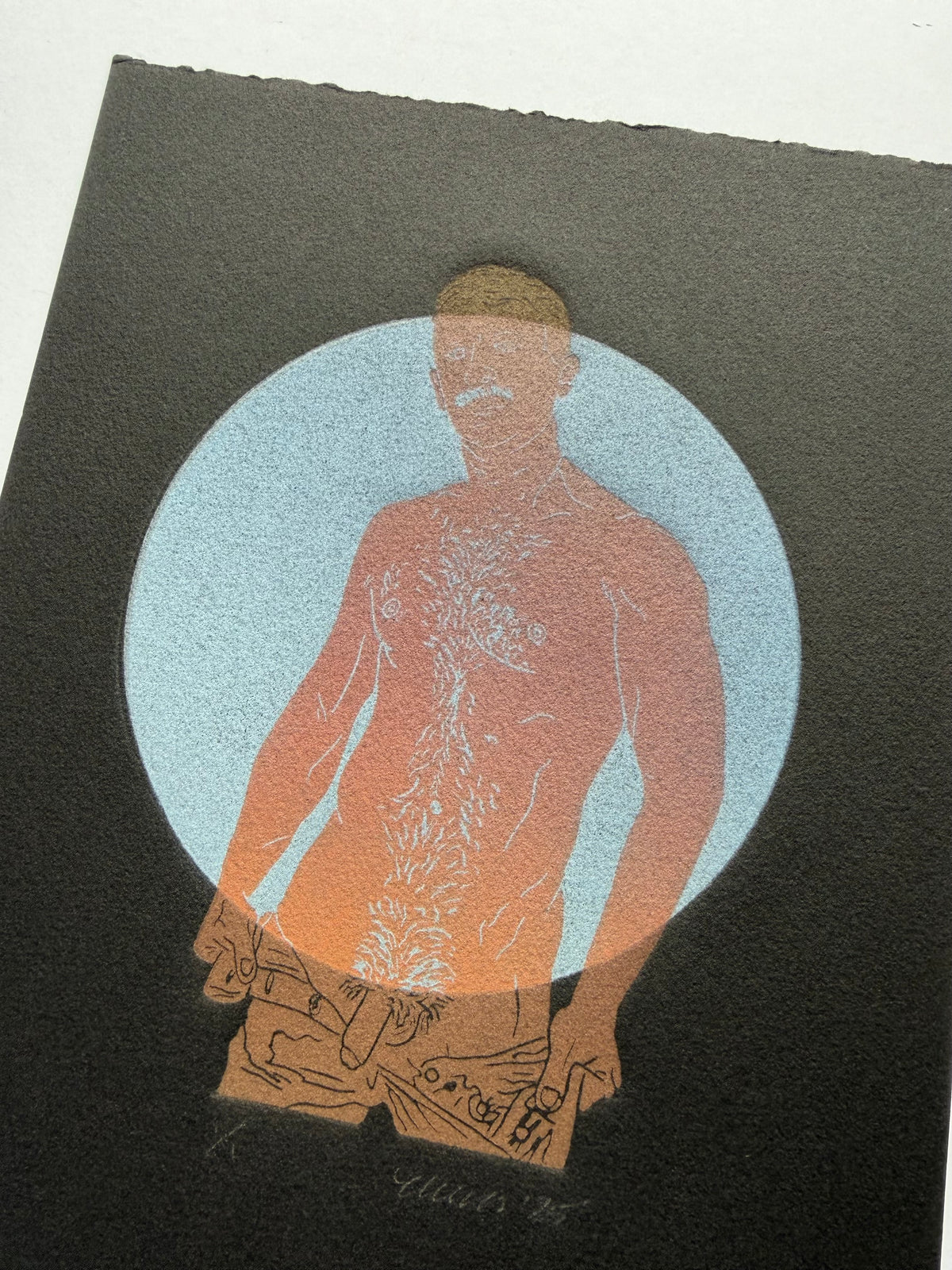 “Daddy”. Red Figure, Blue Circle. Black Paper. 8x10 Art. Unmatted.